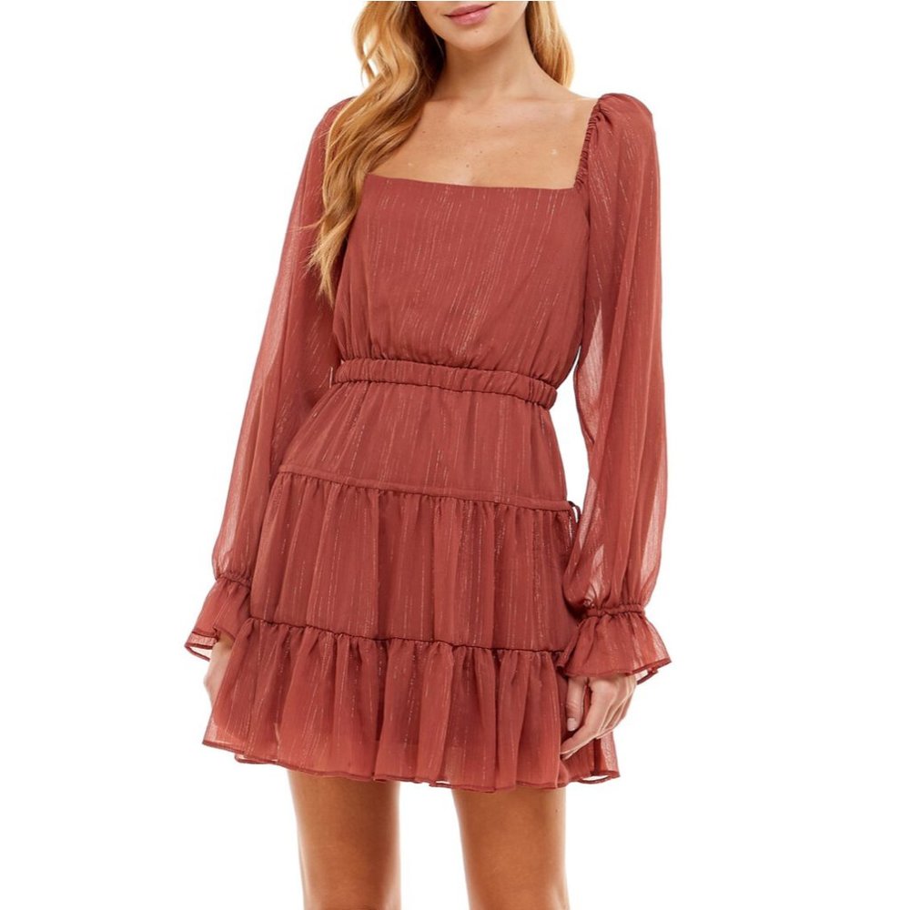 NWT Wayf Dakota Long Sleeve Minidress - Cinnamon